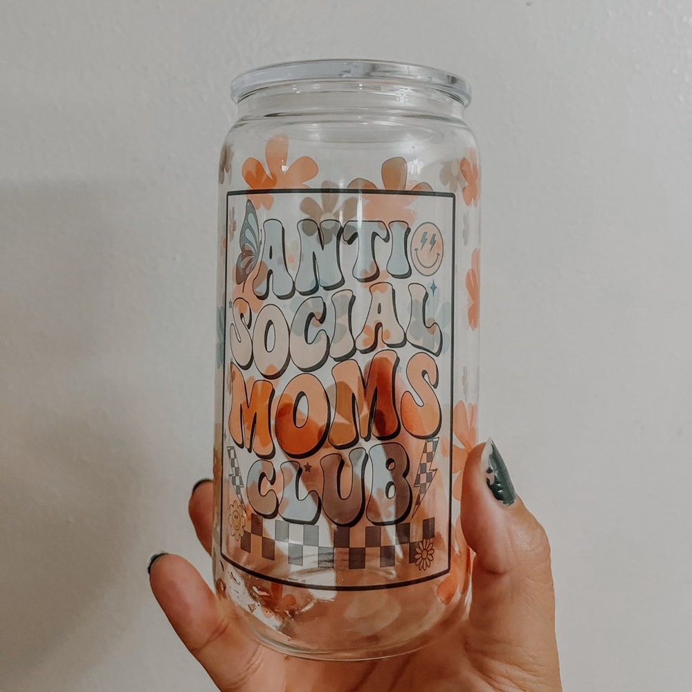Anti Social Moms Club Glass Tumbler NO STRAW